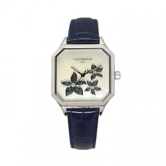 L'Essentielle Watch - SS Case, Diamonds and Sapphires, Blue Leather Strap